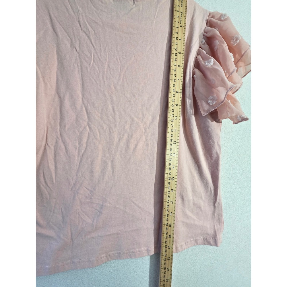 On Twelfth Pink Swiss Dot Ruffle Sleeve Cotton Top Small 1234827BR - Picture 6 of 7